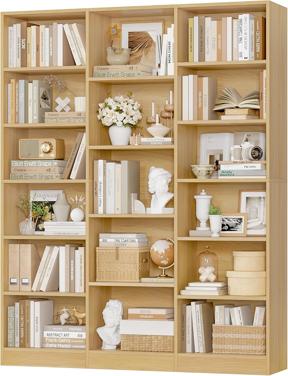 FACBOTALL Triple Wide Bookshelf, 6 Tier Large Bookshelf, Bookcase with 17 Open Display Shelves, 74'' Tall Bookcases and Bookshelves for Living Room, Home Office, Library, Black