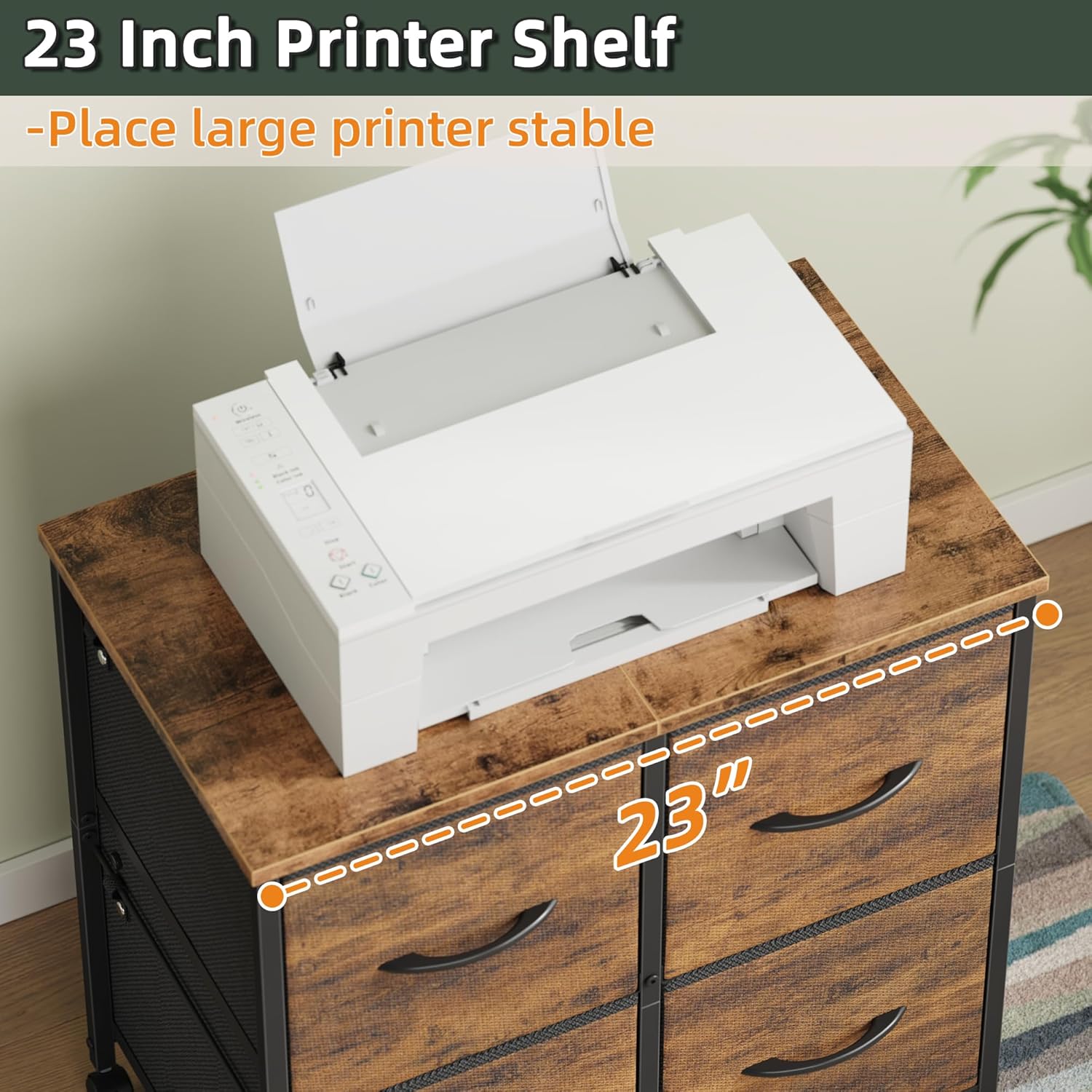 4 Drawer Lateral File Cabinet, Mobile Filing Cabinet for Large Printer, Home Office Functional Small Office Storage Cabinet & Printer Stand, Fits Letter/A4, Rustic Brown