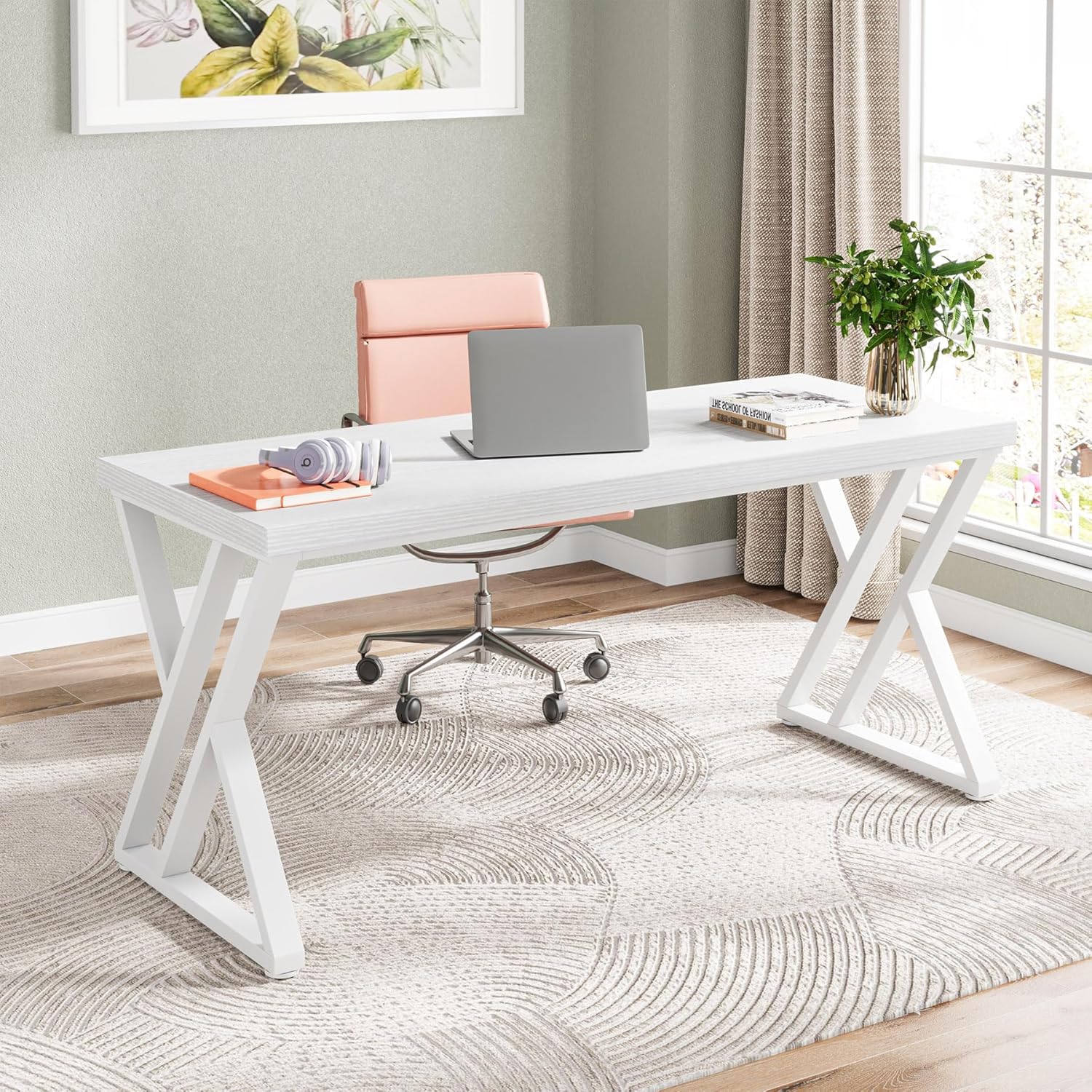 Tribesigns Writing Computer Desk, 55 inch Heavy Duty Study Desk with Z-Shaped Metal Leg, Modern Simple Home Office Computer Desk, Grey