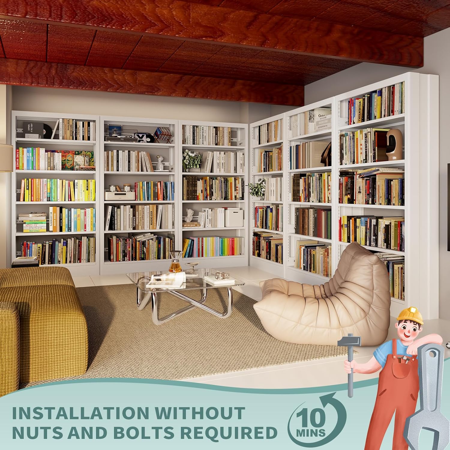 71" Metal Book Shelf,5 Tier Bookshelf with Adjustable Shelves,White Bookshleves and Bookcases,Heavy Duty Library Book Case,Modern Open Bookshelf for Living Room,Bedroom,Office (White)