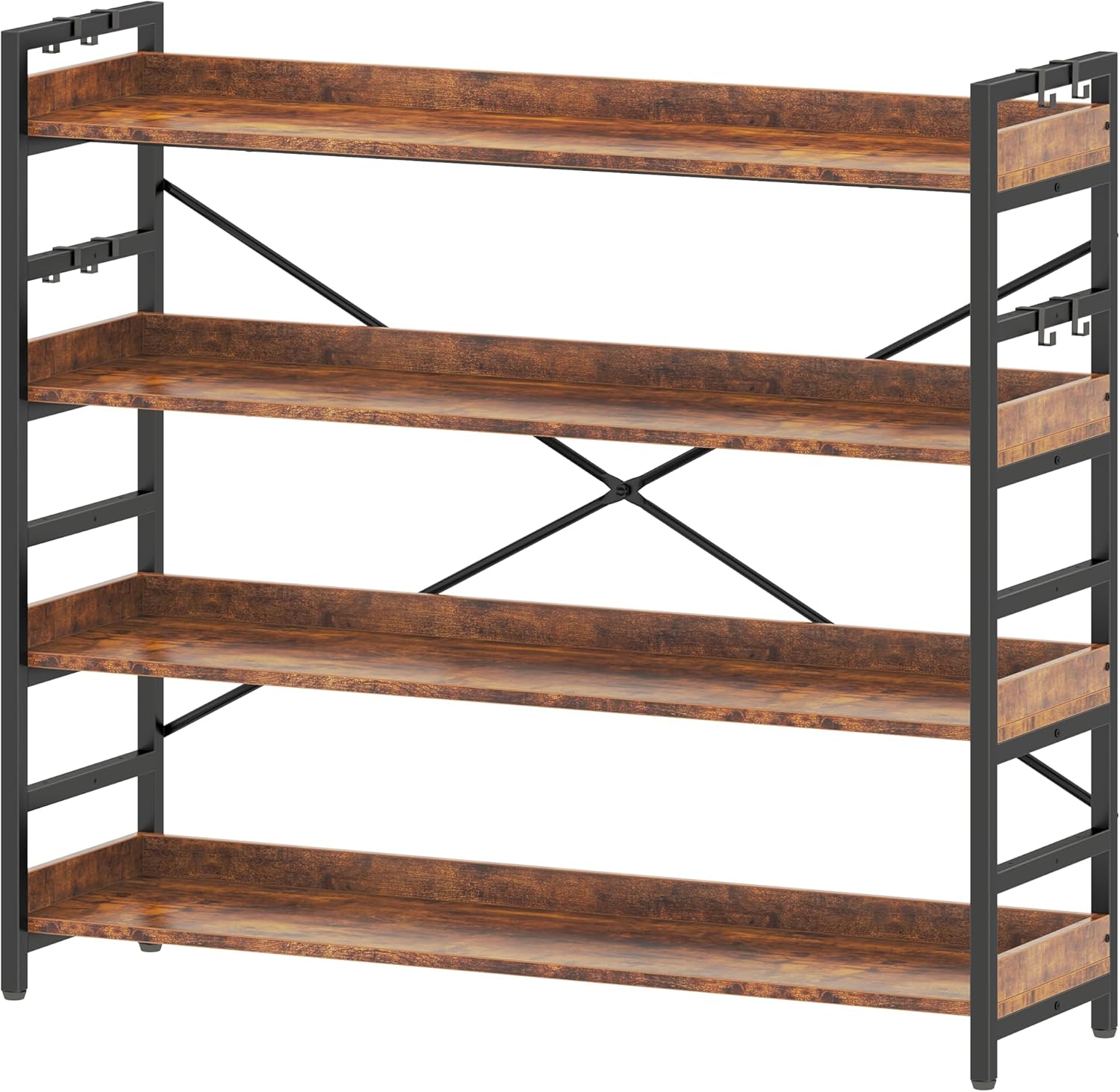 HCHQHS Adjustable 6 Tier Open Bookcase, Rustic Farmhouse Book Shelves, Industrial Wood and Black Metal Bookshelves, Mid Century Bookcase for Home Office Living Room Bedroom