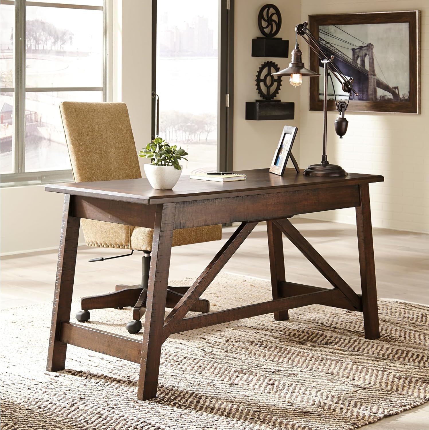 Signature Design by Ashley Baldridge Rustic Home Office Desk, Distressed Brown