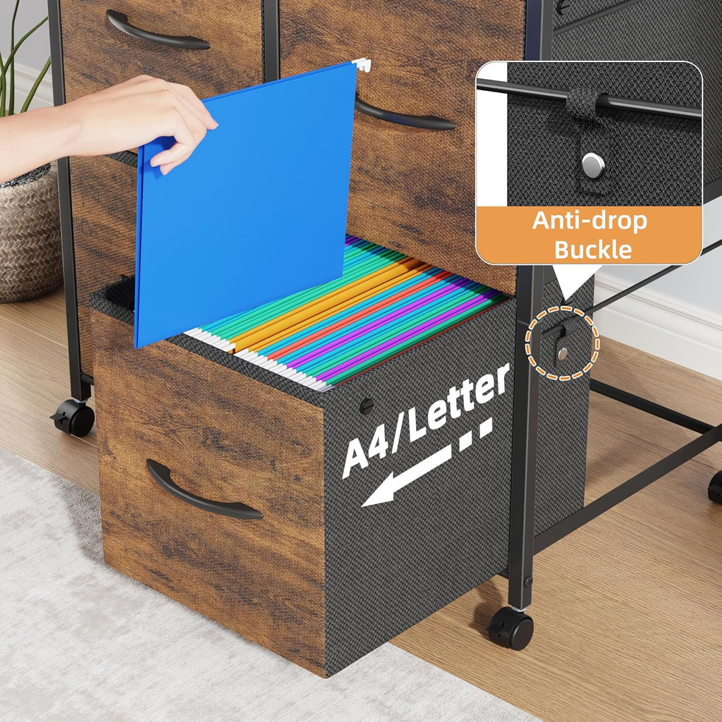 4 Drawer Lateral File Cabinet, Mobile Filing Cabinet for Large Printer, Home Office Functional Small Office Storage Cabinet & Printer Stand, Fits Letter/A4, Rustic Brown